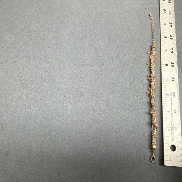 Moonstone Dangle Bracelet Barbie Pink Moonstone Gold Silver Heart Retro BoHo - Picture 3 of 3